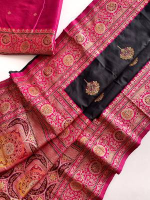 black color intricate color thread weaving design rich weaving pallu benarasi silk blend sarees 4