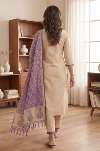 Purple jamdani pichwai weaving banarasi dress material (3pcs)