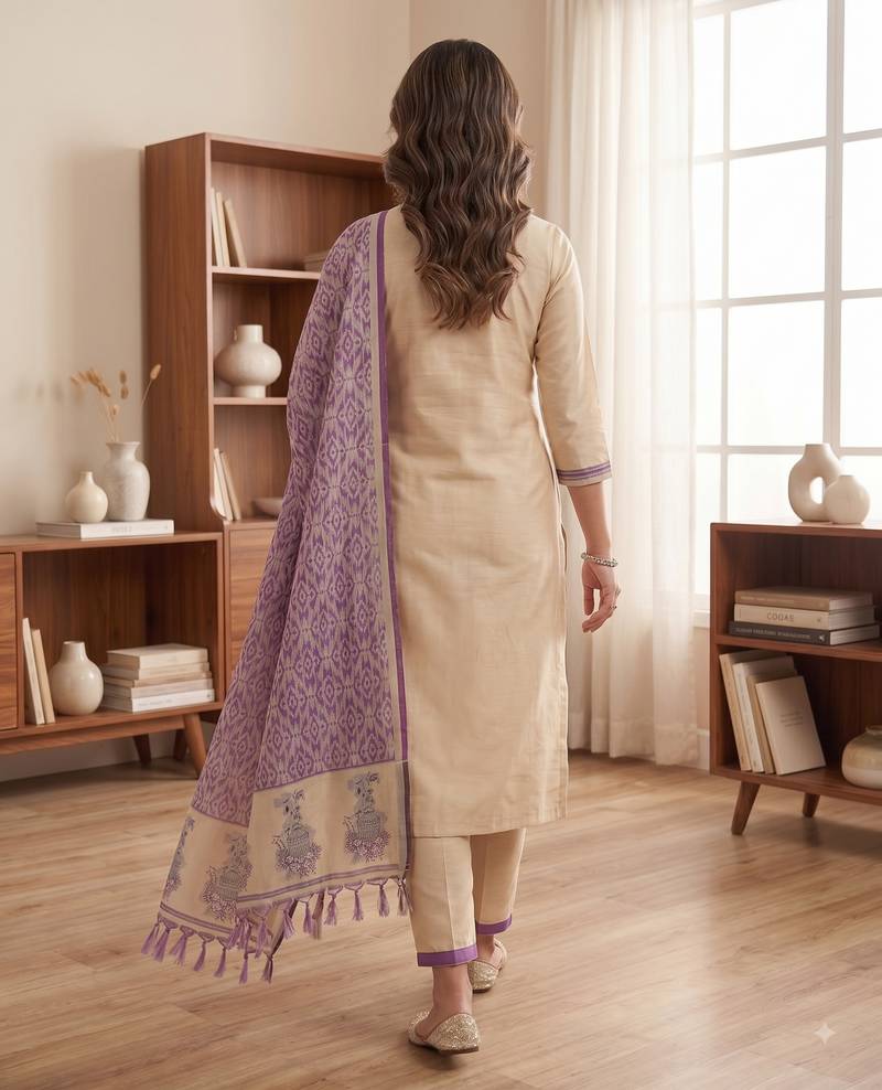 Purple jamdani pichwai weaving banarasi dress material (3pcs)
