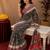 Black pink linen digital print work saree with unstitched blouse piece