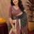 Black pink linen digital print work saree with unstitched blouse piece
