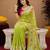 Parrot pink linen digital print work saree with unstitched blouse piece