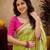 Parrot pink linen digital print work saree with unstitched blouse piece