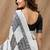White black linen digital print work saree with unstitched blouse piece