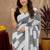 White black linen digital print work saree with unstitched blouse piece