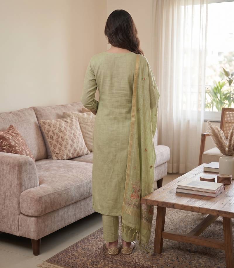 Pista jamdani pichwai weaving banarasi dress material (3pcs)