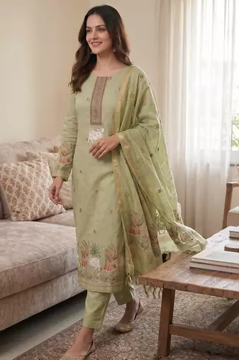 Pista jamdani pichwai weaving banarasi dress material (3pcs)