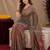 Dusty grey pink linen digital print work saree with unstitched blouse piece