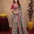 Pink linen digital print work saree with unstitched blouse piece