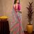 Pink linen digital print work saree with unstitched blouse piece