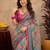 Pink linen digital print work saree with unstitched blouse piece