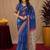 Royal blue  linen digital print work saree with unstitched blouse piece