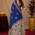 Royal blue  linen digital print work saree with unstitched blouse piece