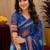 Royal blue  linen digital print work saree with unstitched blouse piece