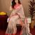 White peach  linen digital print work saree with unstitched blouse piece