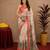 White peach  linen digital print work saree with unstitched blouse piece