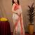 White peach  linen digital print work saree with unstitched blouse piece