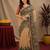 Cram coffee linen digital print work saree with unstitched blouse piece
