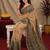 Cram coffee linen digital print work saree with unstitched blouse piece