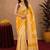 Yellow wine  linen digital print work saree with unstitched blouse piece