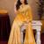Yellow wine  linen digital print work saree with unstitched blouse piece