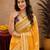 Yellow wine  linen digital print work saree with unstitched blouse piece