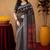Black linen digital print work saree with unstitched blouse piece