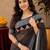 Black linen digital print work saree with unstitched blouse piece