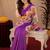 Purple  linen digital print work saree with unstitched blouse piece