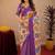 Purple  linen digital print work saree with unstitched blouse piece