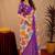 Purple  linen digital print work saree with unstitched blouse piece