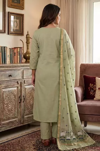 Pista jamdani pichwai weaving banarasi dress material (3pcs)