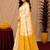 White yellow linen digital print work saree with unstitched blouse piece