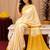 White yellow linen digital print work saree with unstitched blouse piece