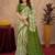 White mehendi  linen digital print work saree with unstitched blouse piece
