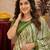 White mehendi  linen digital print work saree with unstitched blouse piece