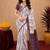 White wine linen digital print work saree with unstitched blouse piece