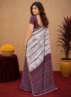 White wine linen digital print work saree with unstitched blouse piece 4
