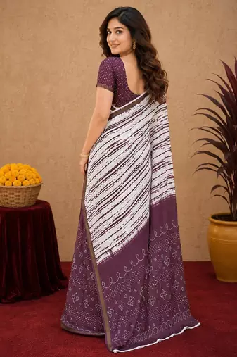 White wine linen digital print work saree with unstitched blouse piece