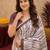 White wine linen digital print work saree with unstitched blouse piece