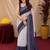 White purple  linen digital print work saree with unstitched blouse piece