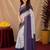 White purple  linen digital print work saree with unstitched blouse piece