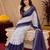 White purple  linen digital print work saree with unstitched blouse piece