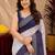 White purple  linen digital print work saree with unstitched blouse piece