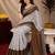 White brown  linen digital print work saree with unstitched blouse piece