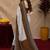 White brown  linen digital print work saree with unstitched blouse piece