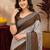 White brown  linen digital print work saree with unstitched blouse piece