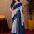 White blue linen digital print work saree with unstitched blouse piece