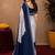 White blue linen digital print work saree with unstitched blouse piece