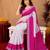White pink linen digital print work saree with unstitched blouse piece